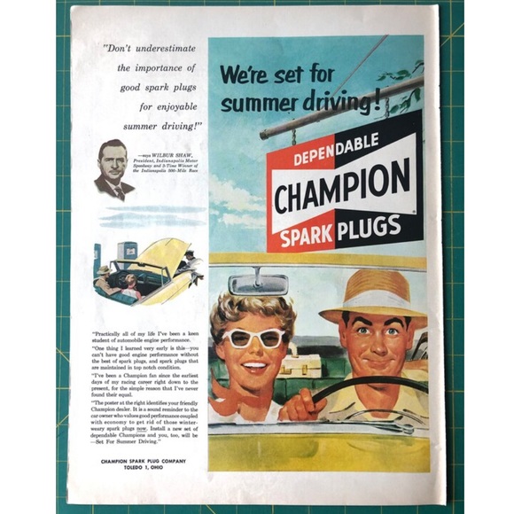 1950s Champion Spark Plugs Advertisement Toledo OHIO - Picture 2 of 2